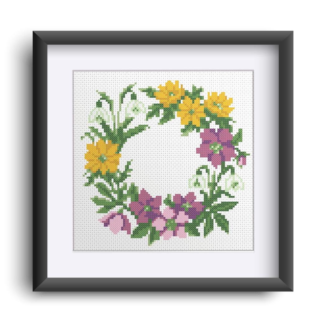 (刺繍キット販売)  フラワーリース クロスステッチ