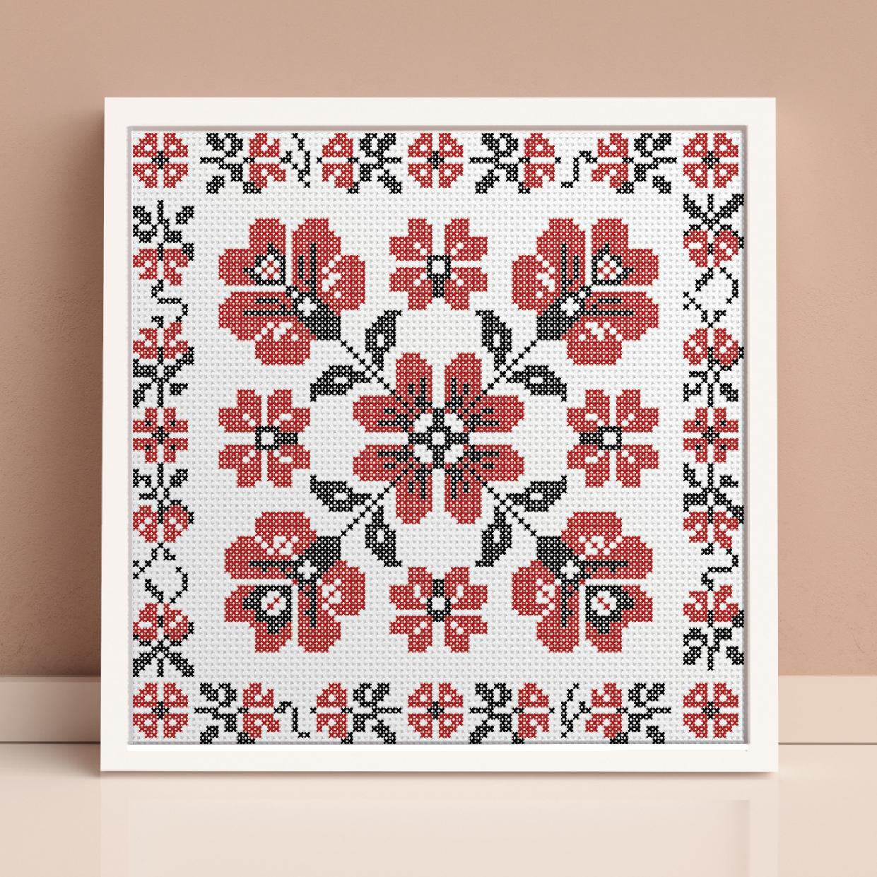 (刺繍キット販売)  Red flower 2 クロスステッチ