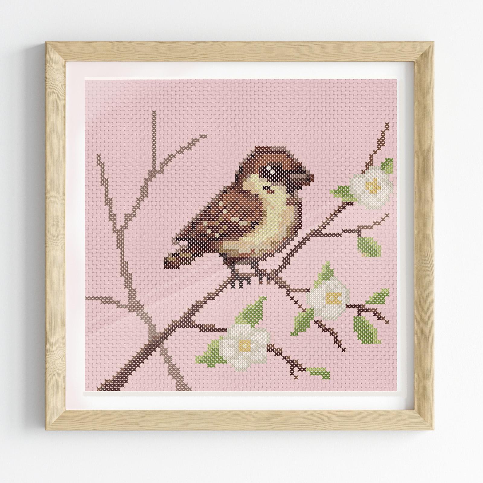 (刺繍キット販売) スズメのクロスステッチ