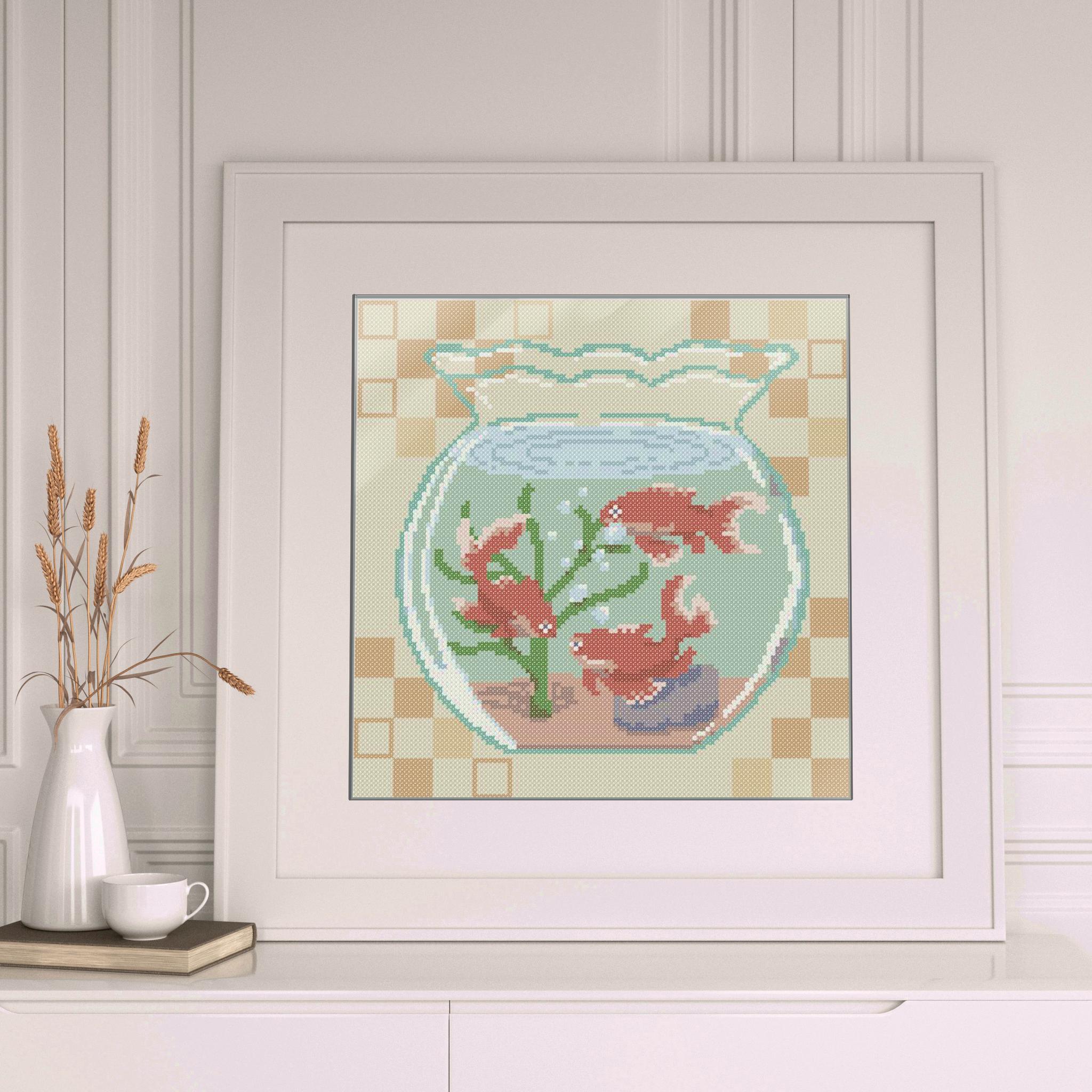 (刺繍キット販売)  金魚鉢  クロスステッチ