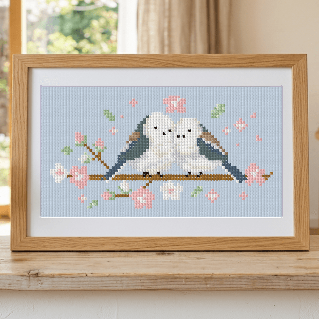 (刺繍キット販売)  よりそうシマエナガ クロスステッチ