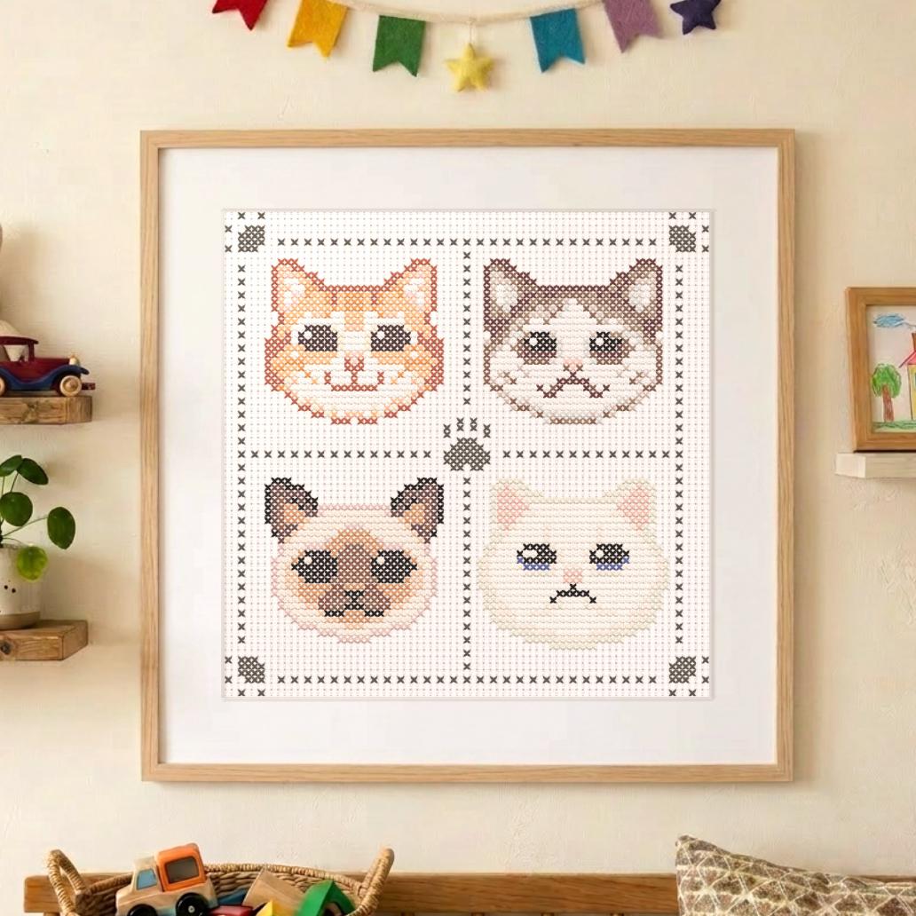 (刺繍キット販売)  猫の表情コレクション  クロスステッチ1枚目の画像