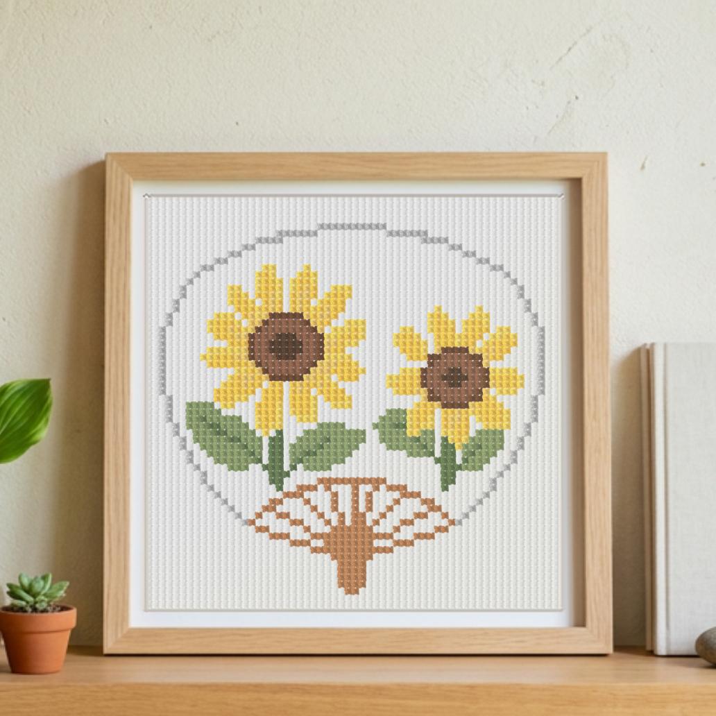 (刺繍キット販売)  ひまわりの夏うちわ  クロスステッチ