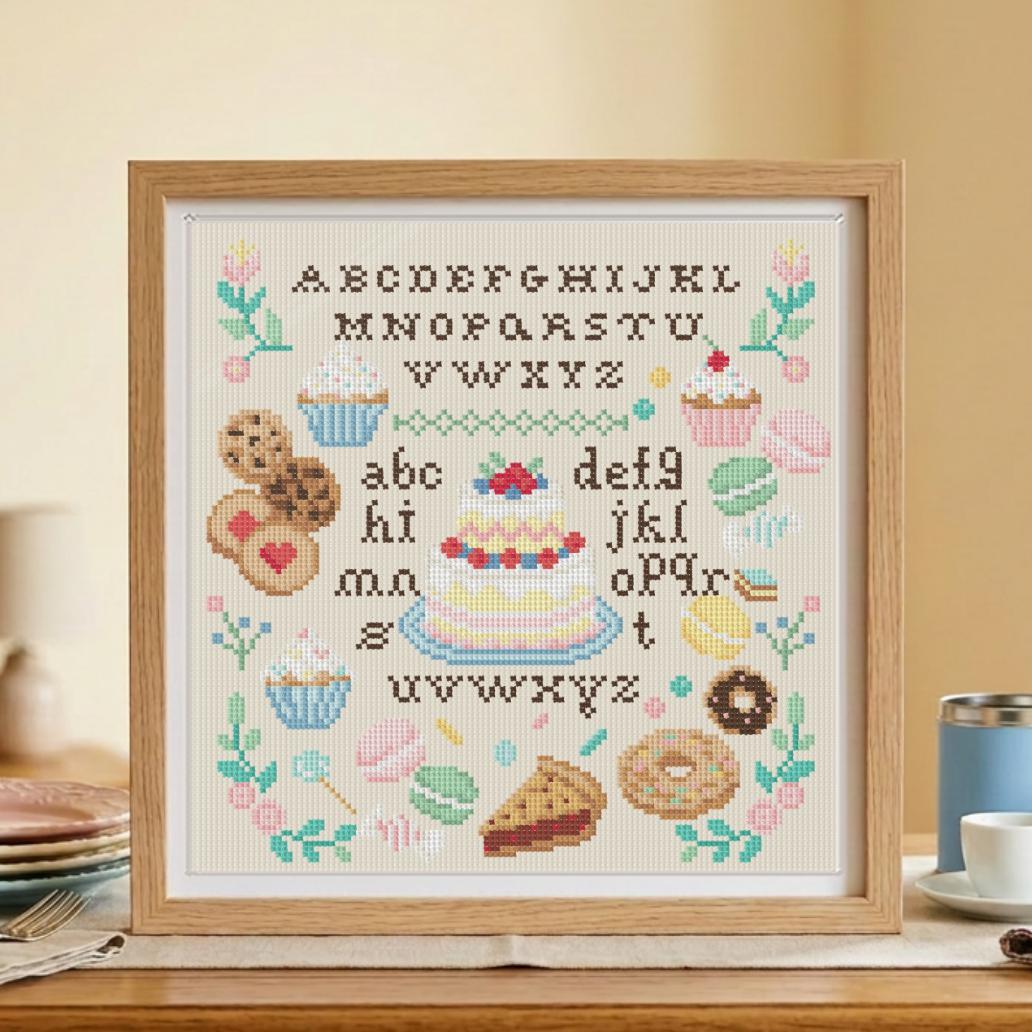 (刺繍キット販売)  パステルスイーツのABCサンプラー  クロスステッチ
