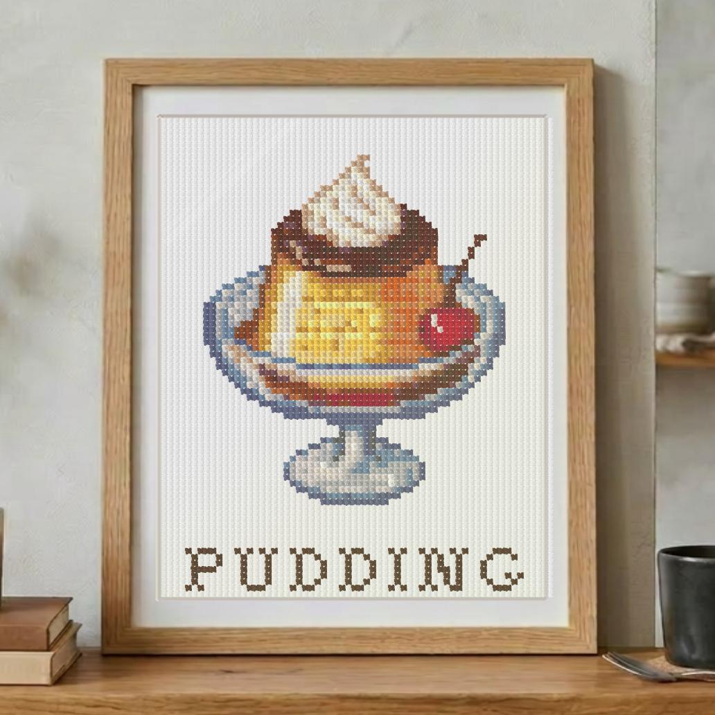 (刺繍キット販売) レトロカフェ プリン クロスステッチ1枚目の画像